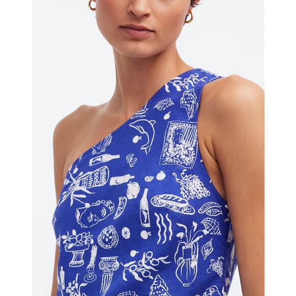 NWT Madewell x Lisa Says Gah! One-Shoulder Mini Dress in Clematis Blue Size 00 - Picture 5 of 13